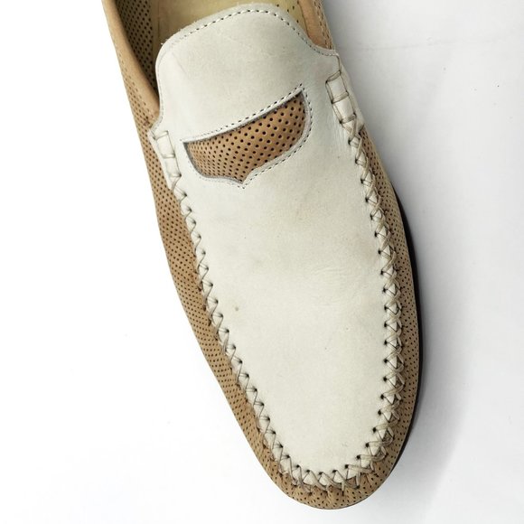 Zelli Italian Premium Men\'s Dress Leather Slip On Tan White Shoes-Size 11.5